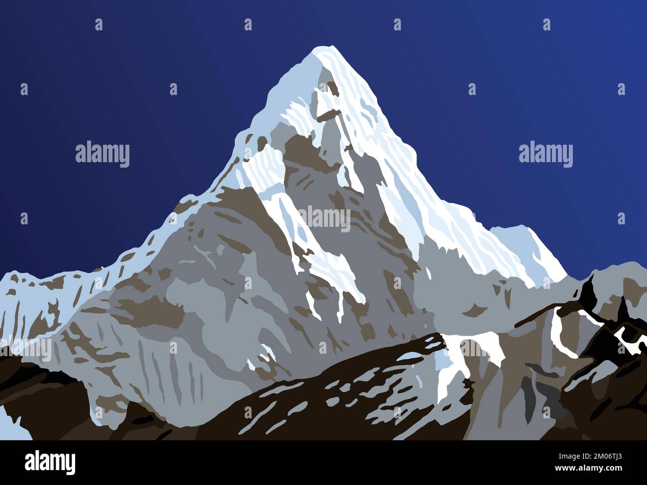 Monte ama Dablam montagna vettore illustrazione paesaggio montagne himalayas Illustrazione Vettoriale