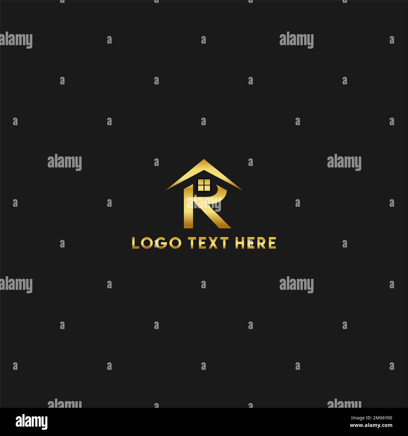 Real Estate lettera R logo, R logo casa, lettera R logo casa, lettera R testo oro logo immobiliare, logo agente immobiliare Illustrazione Vettoriale