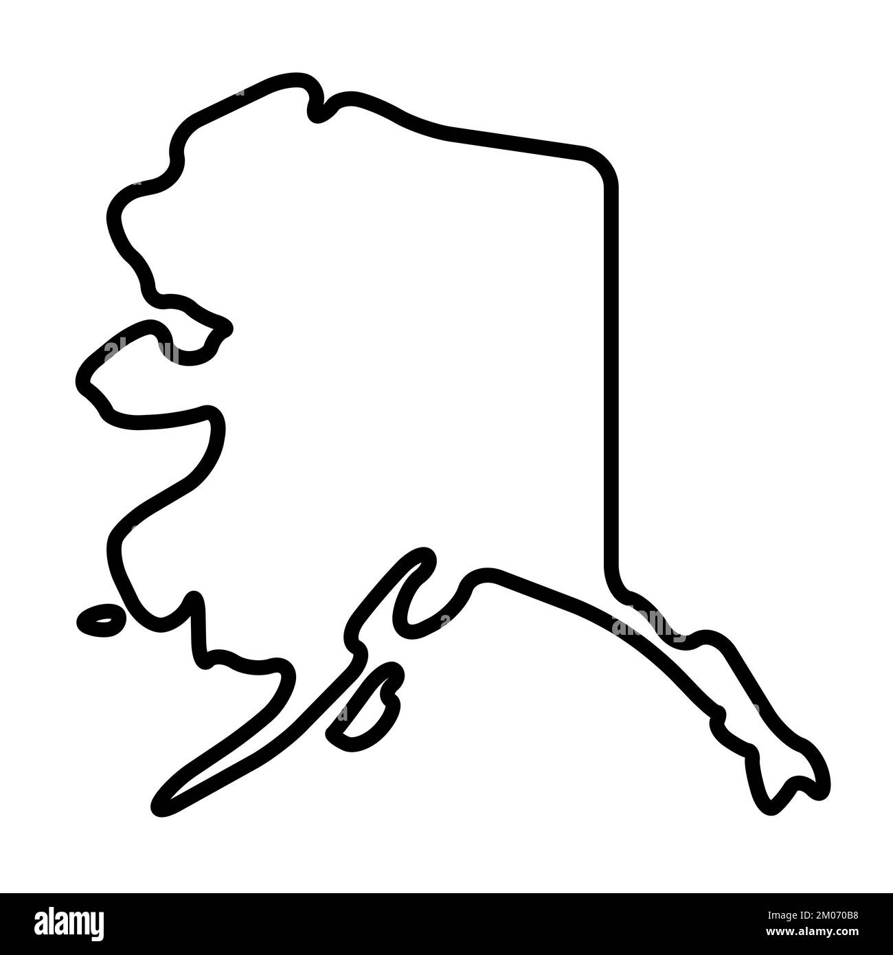 Stato dell'Alaska degli Stati Uniti d'America, USA. Mappa semplificata con contorni neri spessi con angoli arrotondati. Illustrazione semplice del vettore piatto Illustrazione Vettoriale