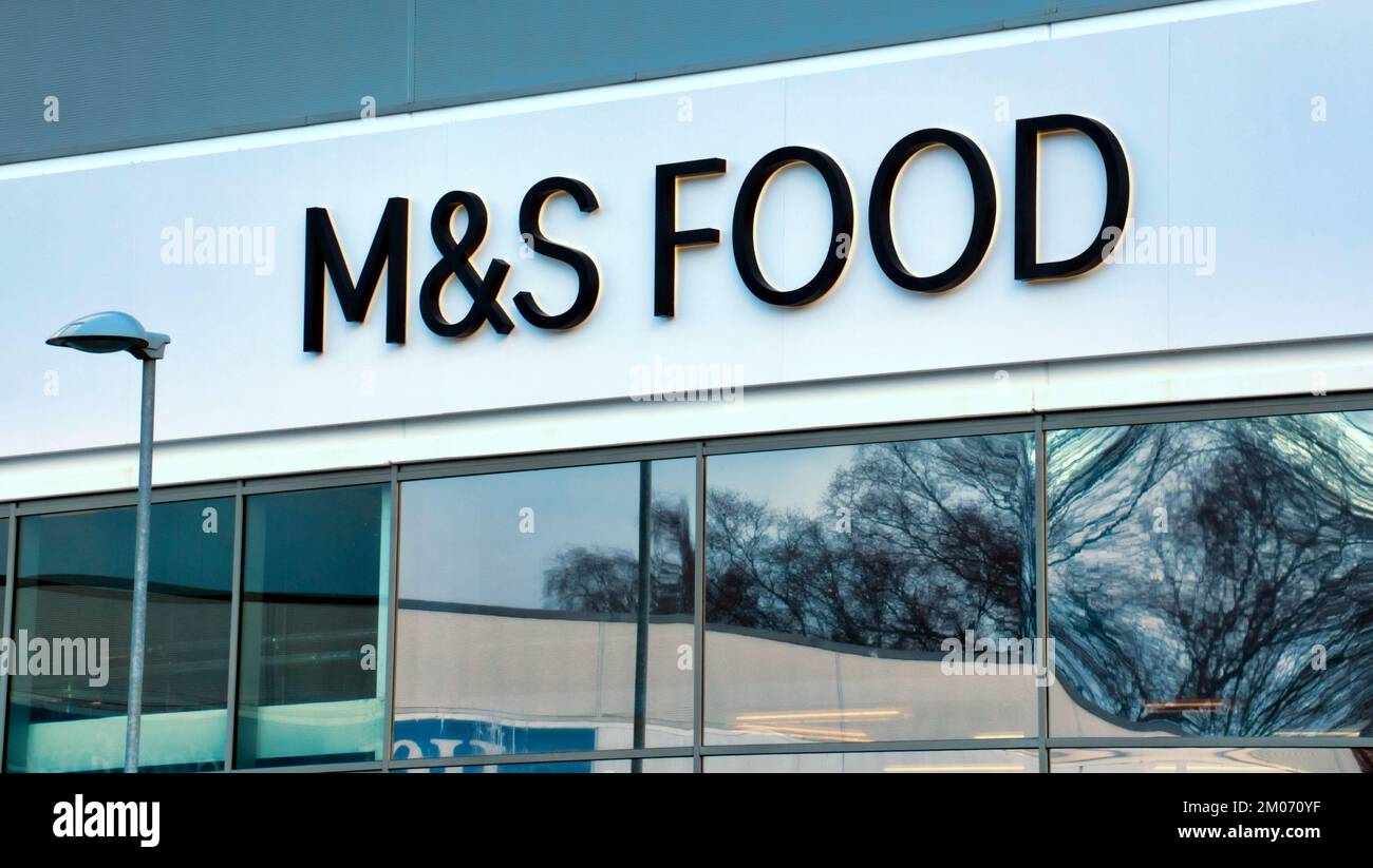 segno del cibo di marks e spencer Foto Stock