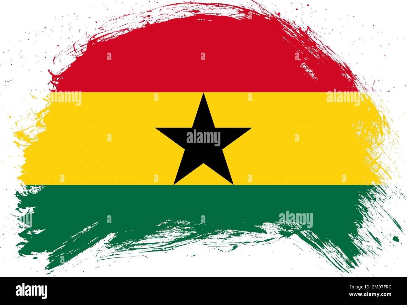 Pennello stroke stressato bandiera del ghana su sfondo bianco Foto Stock