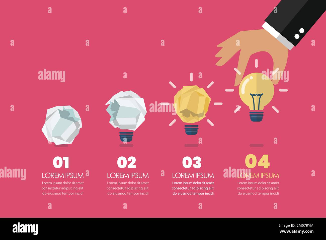 Cambia il gabinetto in infografica idea concetto. Processo di sostituzione della carta stropicciata in idea perfetta. Concetto aziendale. Illustrazione vettoriale Illustrazione Vettoriale