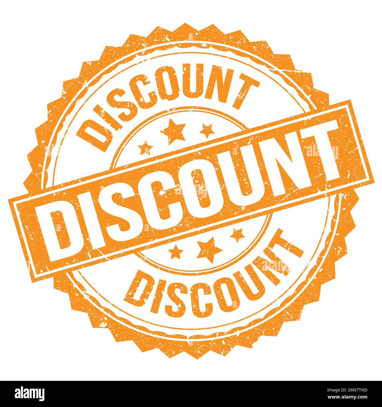 Testo DELLO SCONTO scritto su un cartello arancione con timbro rotondo Foto Stock