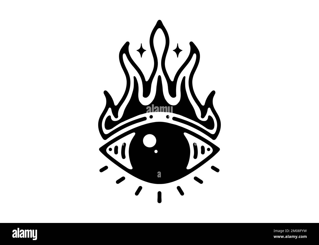 Una vista di un occhio flaming design isolato su uno sfondo bianco Illustrazione Vettoriale