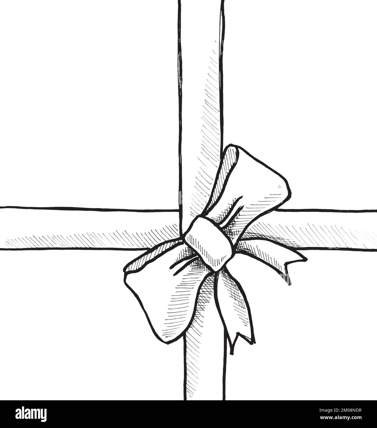 Nastro regalo e arco su sfondo trasparente, vettore disegnato a mano libera Illustrazione Vettoriale