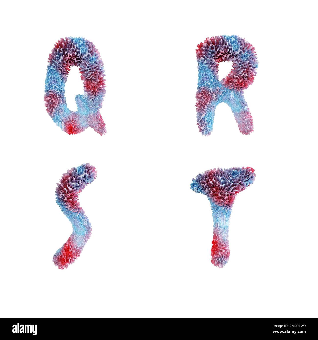3D rappresentazione dell'alfabeto maiuscolo della barriera corallina - lettere Q-T. Foto Stock