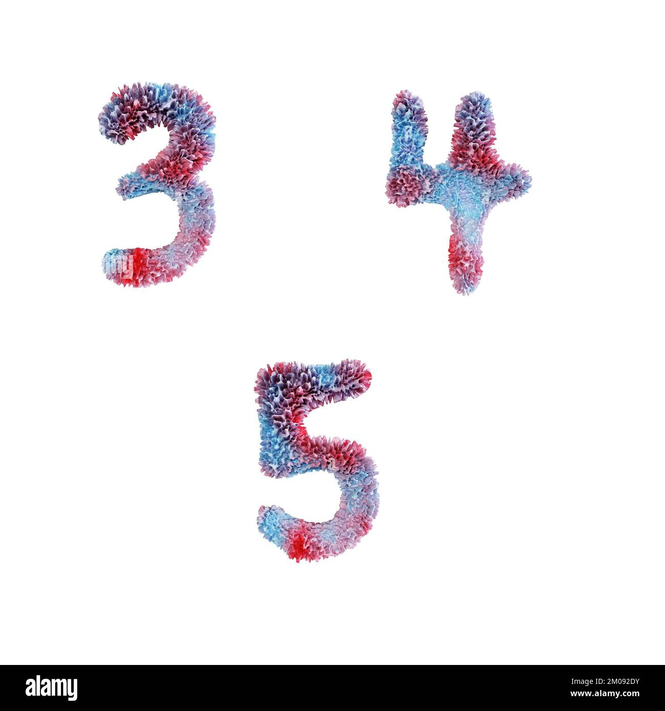 3D rappresentazione dell'alfabeto maiuscolo della barriera corallina - cifre 3-5 Foto Stock
