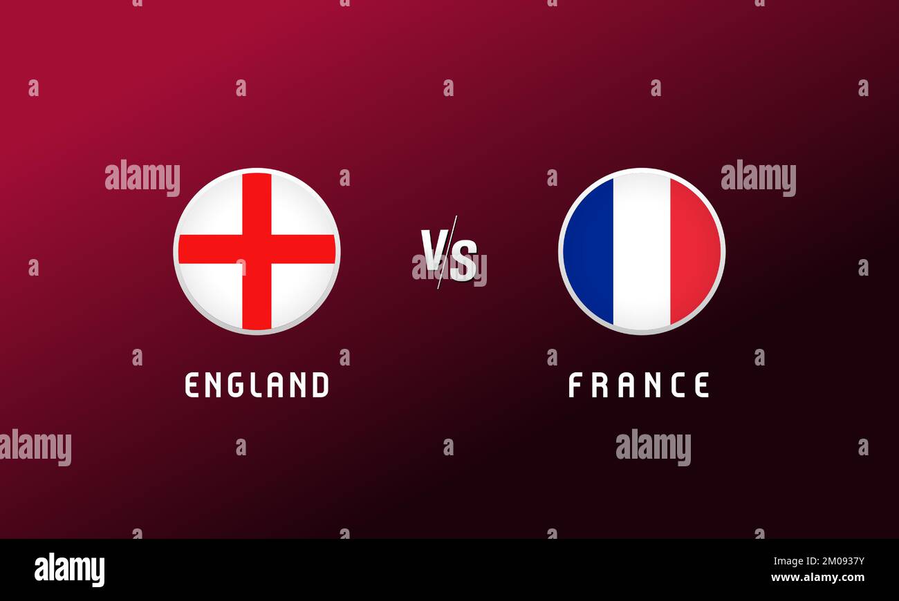 Emblema della bandiera inglese vs Francia. Calcio con logo bandiere nazionali inglesi e francesi. Sport Vector Illustrazione per la progettazione di tornei Illustrazione Vettoriale