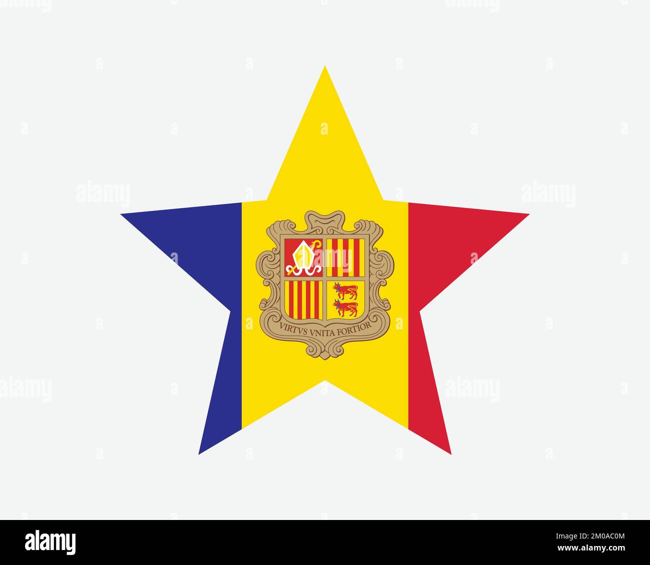 Andorra bandiera Stella. Bandiera a forma di stella andorrana. Country National Banner icona simbolo vettore 2D Flat Illustrazione grafica Illustrazione Vettoriale