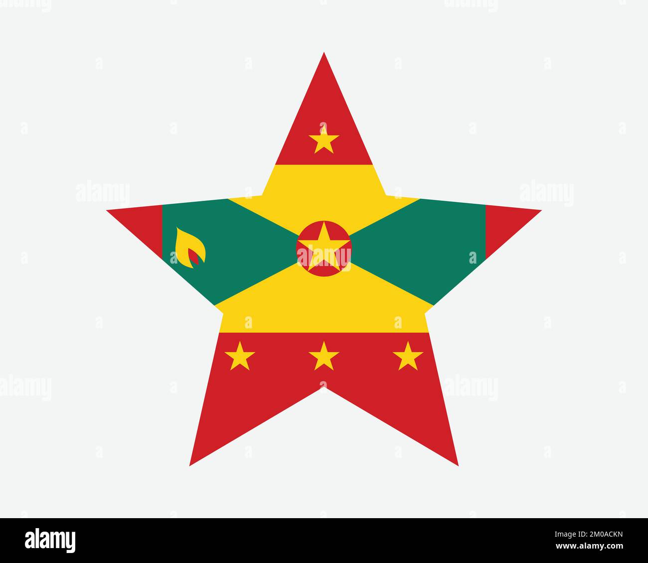 Bandiera di Grenada. Bandiera Grenadiana a forma di stella. Gwenad Paese National Banner icona simbolo vettoriale piatta Illustrazione grafica Illustrazione Vettoriale