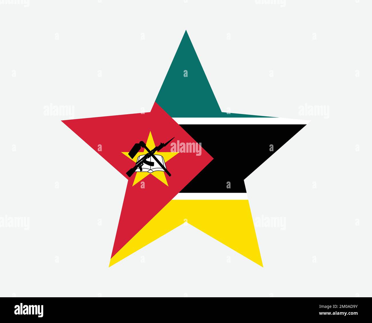 Bandiera Stella del Mozambico. Bandiera Mozambicana a forma di stella. Repubblica del Mozambico Paese National Banner icona simbolo vettoriale piatta Illustrazione grafica Illustrazione Vettoriale