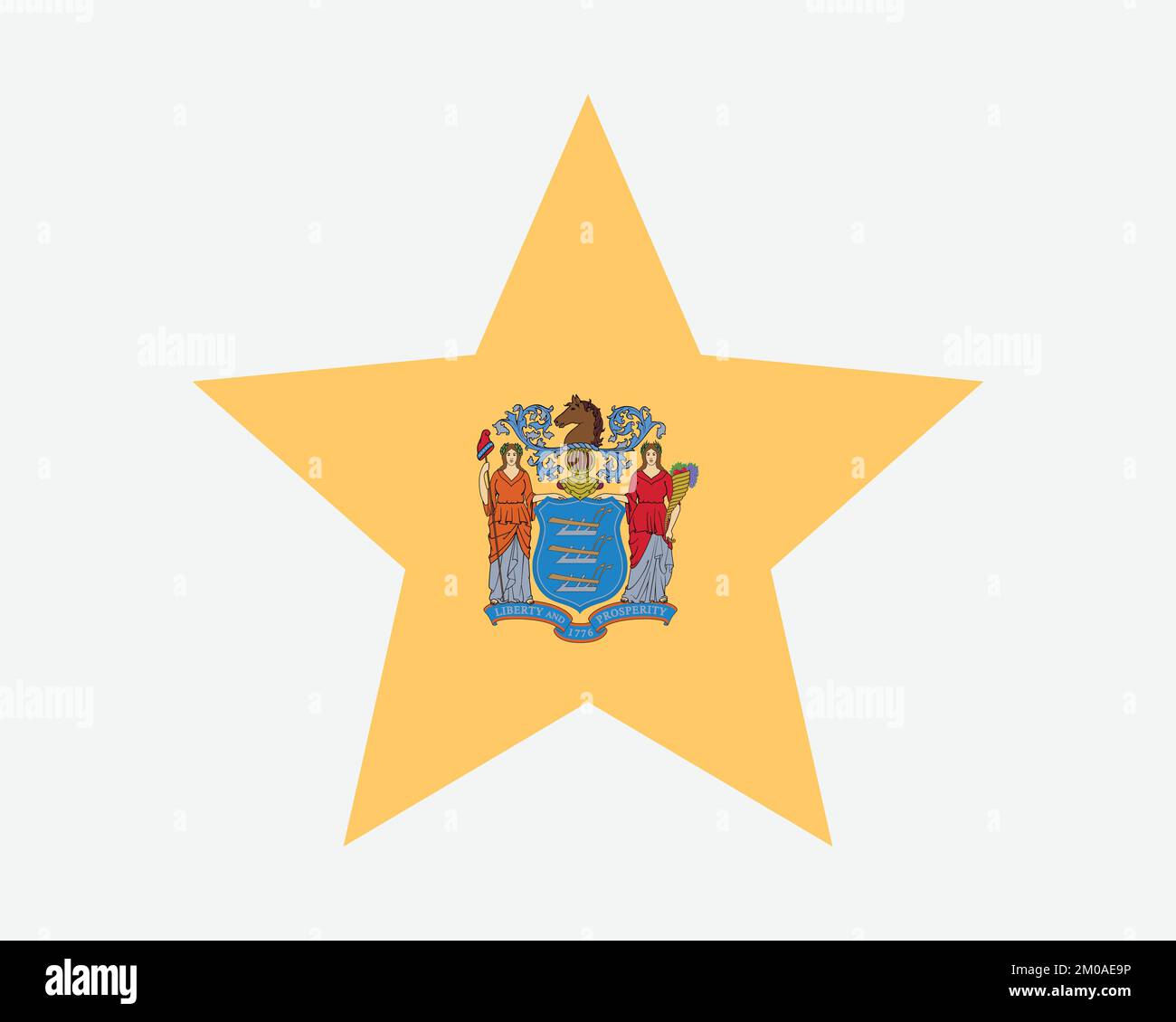 Bandiera della stella del New Jersey. NJ USA Five Point Star Shape state Flag. Nuovo Jerseyan Jerseyite US Banner icona simbolo Vector Flat Illustrazione grafica Illustrazione Vettoriale