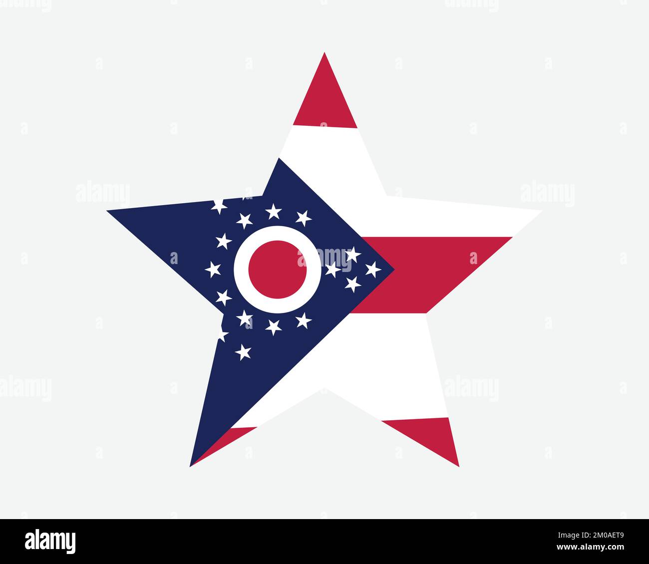 Bandiera Ohio Star. OH USA Five Point Star Shape state Flag. Buckeye Ohioan US Banner icona simbolo vettoriale piatta Illustrazione grafica Illustrazione Vettoriale
