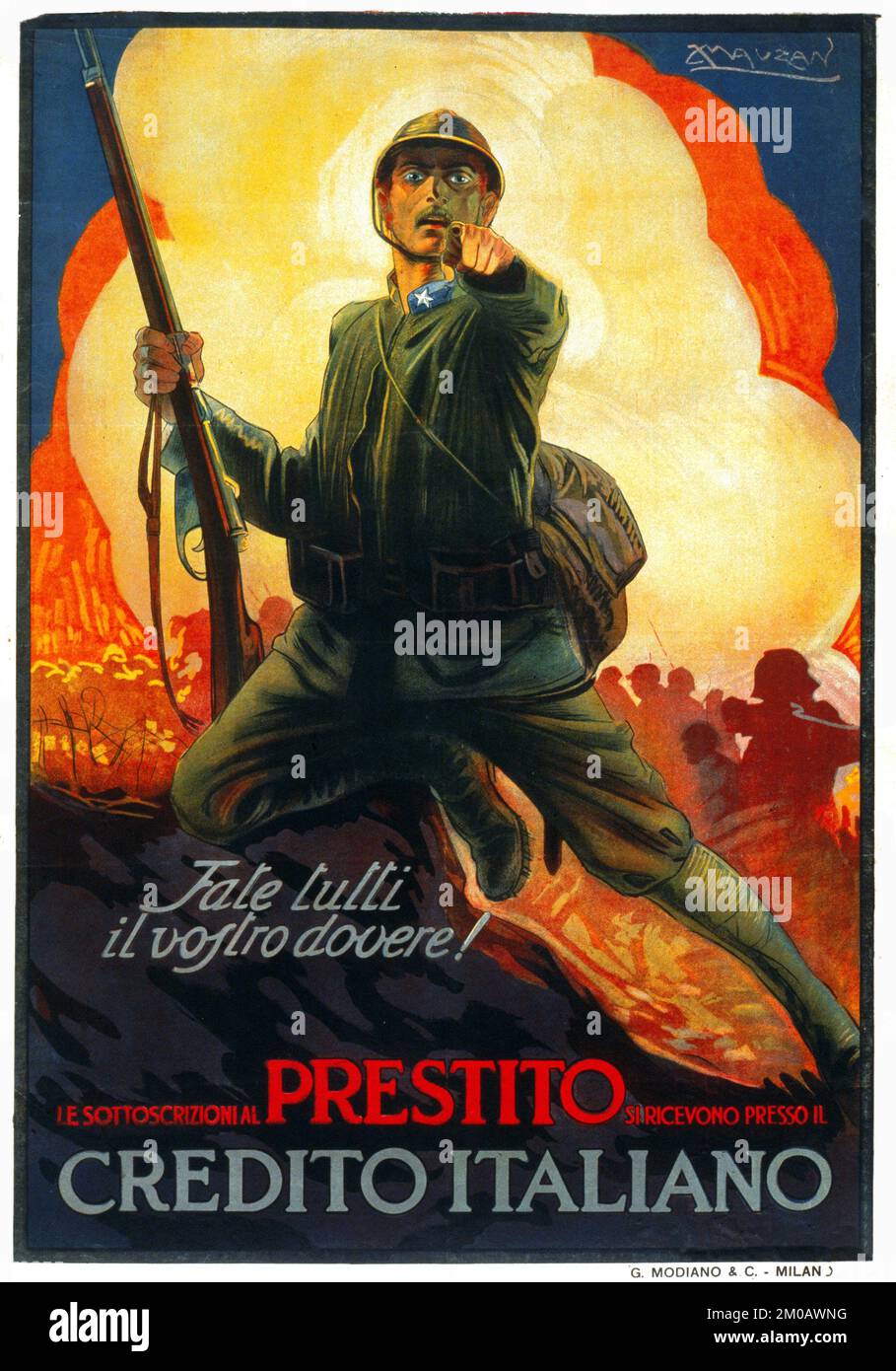 Fate tutti il vostro dovere! Le Sottoscrizioni al prestigio si ricevono presso il credito Italiano (1917) - Achille Mauzan (1883-1952) Foto Stock