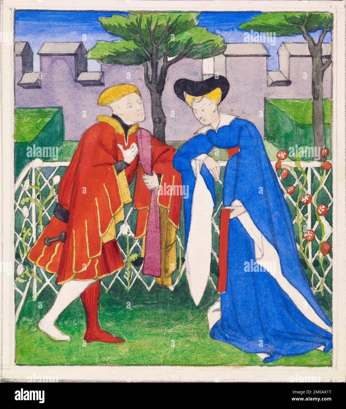 Scena da un manoscritto illuminato del 15th° secolo, 1850-60 acquerello su carta artista: Frederick Sandys Foto Stock