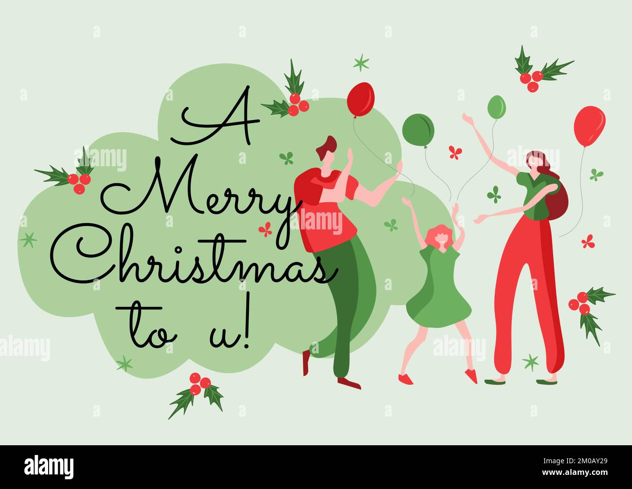 Illustrazione del testo allegro di natale sopra l'icona della famiglia Foto Stock