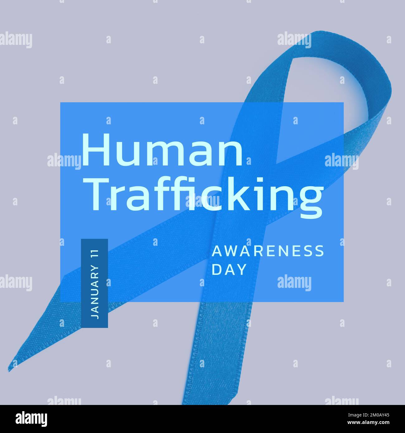 Immagine della giornata di sensibilizzazione sulla tratta di esseri umani su sfondo grigio con nastro Foto Stock