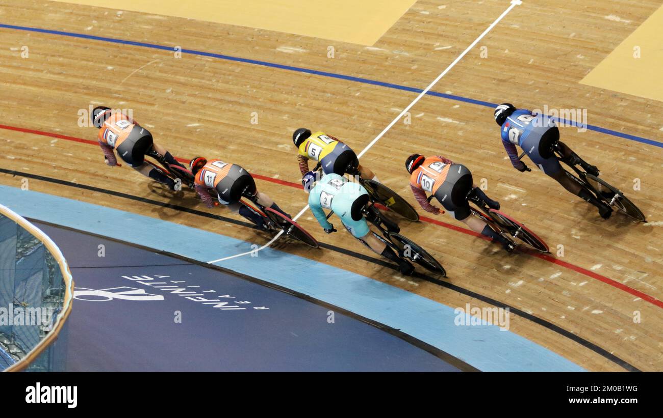 Track Cycling Champions League, Lee Valley Velodrome Londra, Regno Unito. Donne Keirin finale, 3rd dicembre 2022 Foto Stock