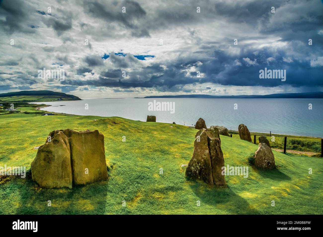 L'immagine è del cerchio di pietra Auchagallon bronzo luogo di sepoltura età si pensa di essere circa 5000 anni sull'isola di Arran Foto Stock