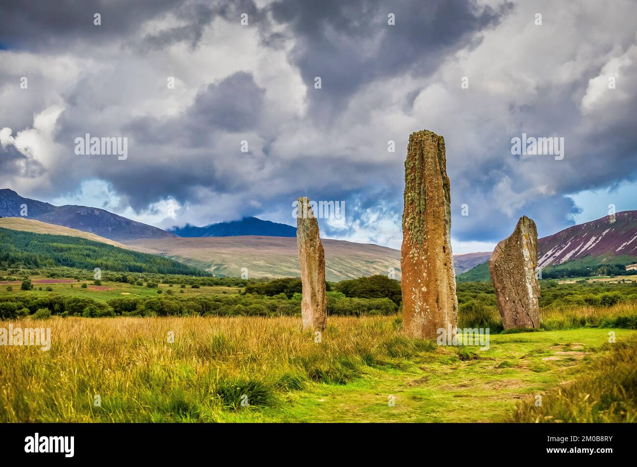 L'immagine è del Machrie in piedi cerchio di pietra pensato per essere intorno 5000 anni sull'isola di Arran Foto Stock