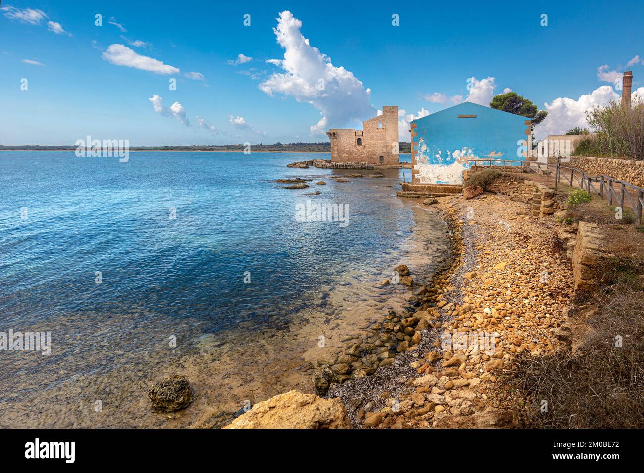 Ubicazione vendicari la tonnara sull'isola di Sicilia. Italia Foto Stock