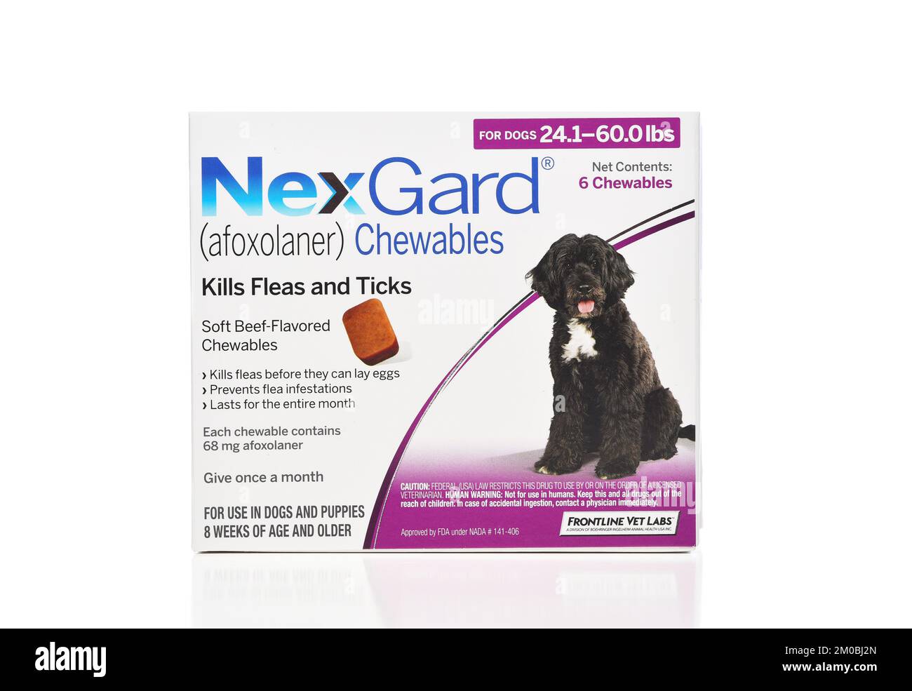 IRVINE, CALIFORNIA - 4 DEC 2022: Una scatola di NexGuard Chewables per uccidere le pulci e le zecche sui cani. Foto Stock