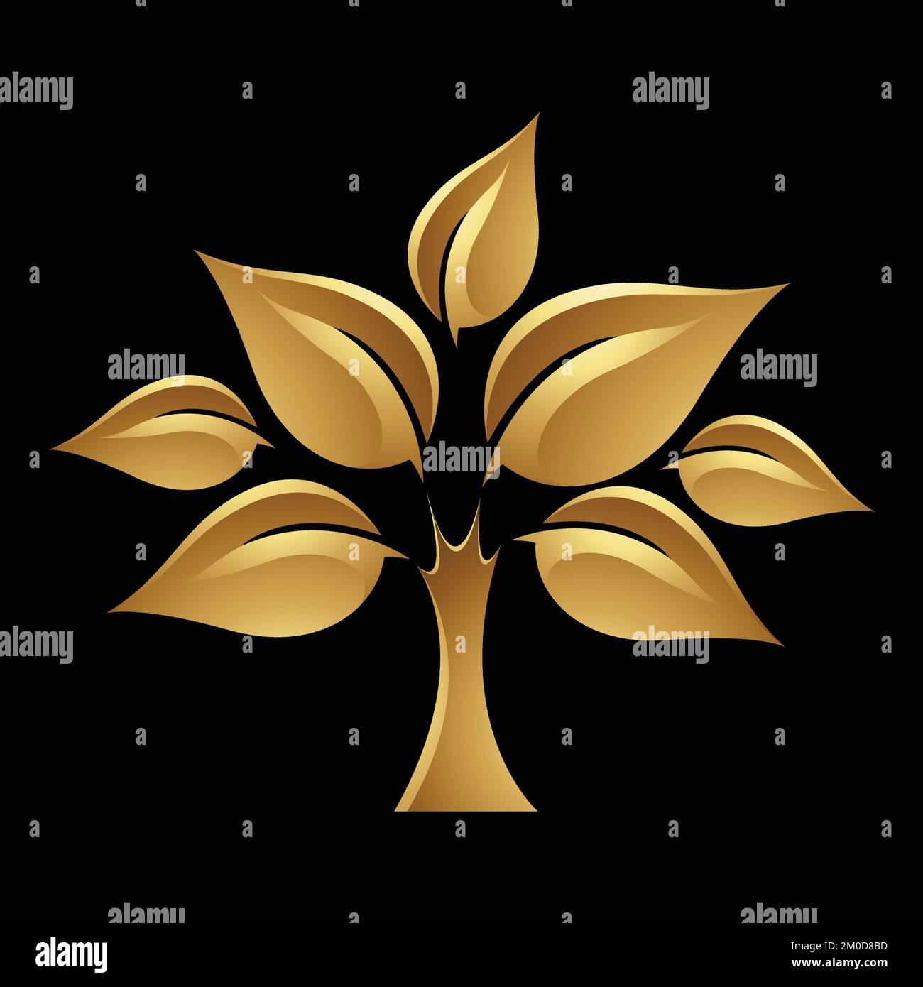 Albero d'oro di foglie su sfondo nero Illustrazione Vettoriale