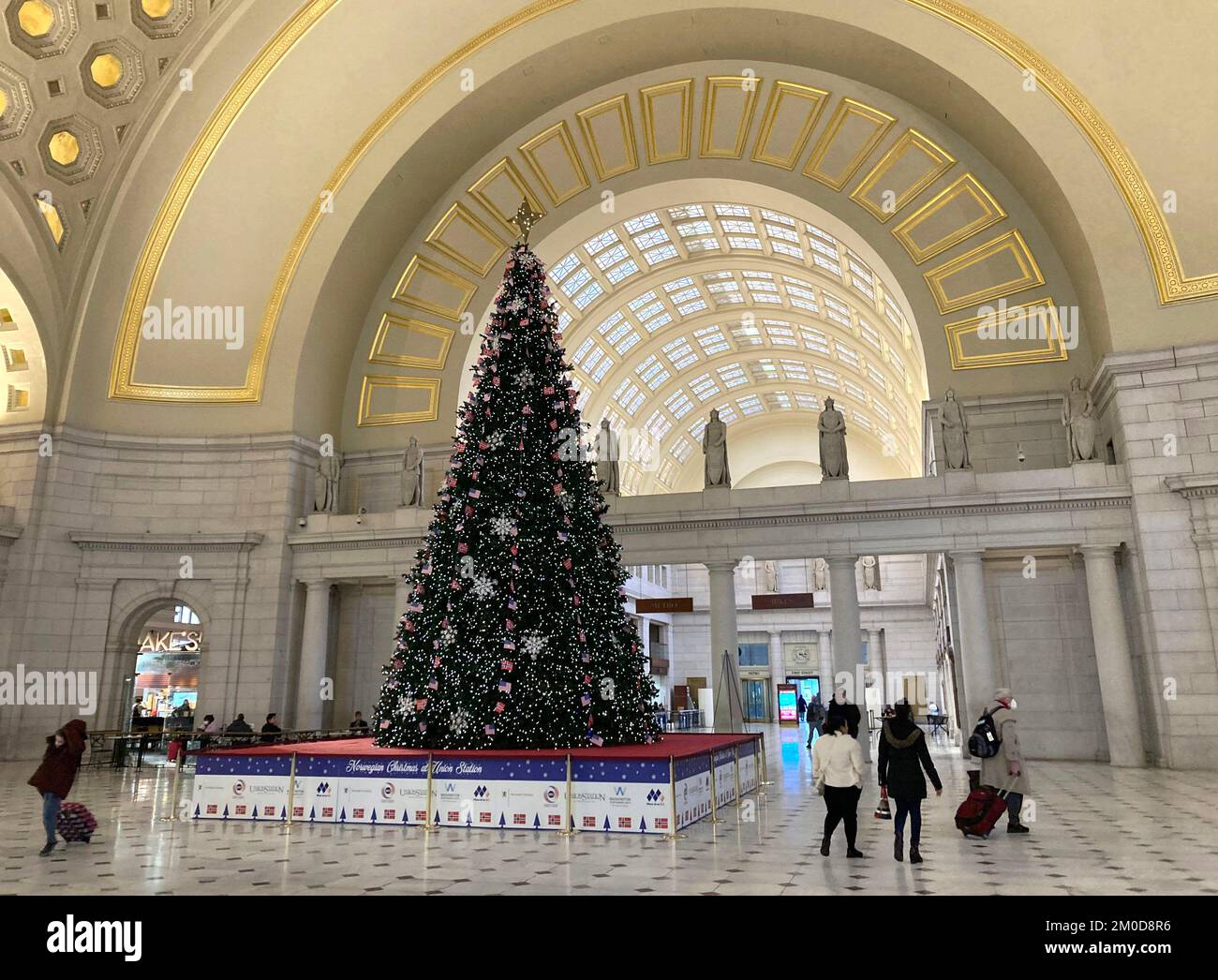 Washington DC, Stati Uniti. 4th Dec, 2022. 20221204 - l'albero 'Natale norvegese a Union Station' alto 32 metri si trova nella sala principale di Union Station a Washington, DC (Credit Image: © Chuck Myers/ZUMA Press Wire) Foto Stock