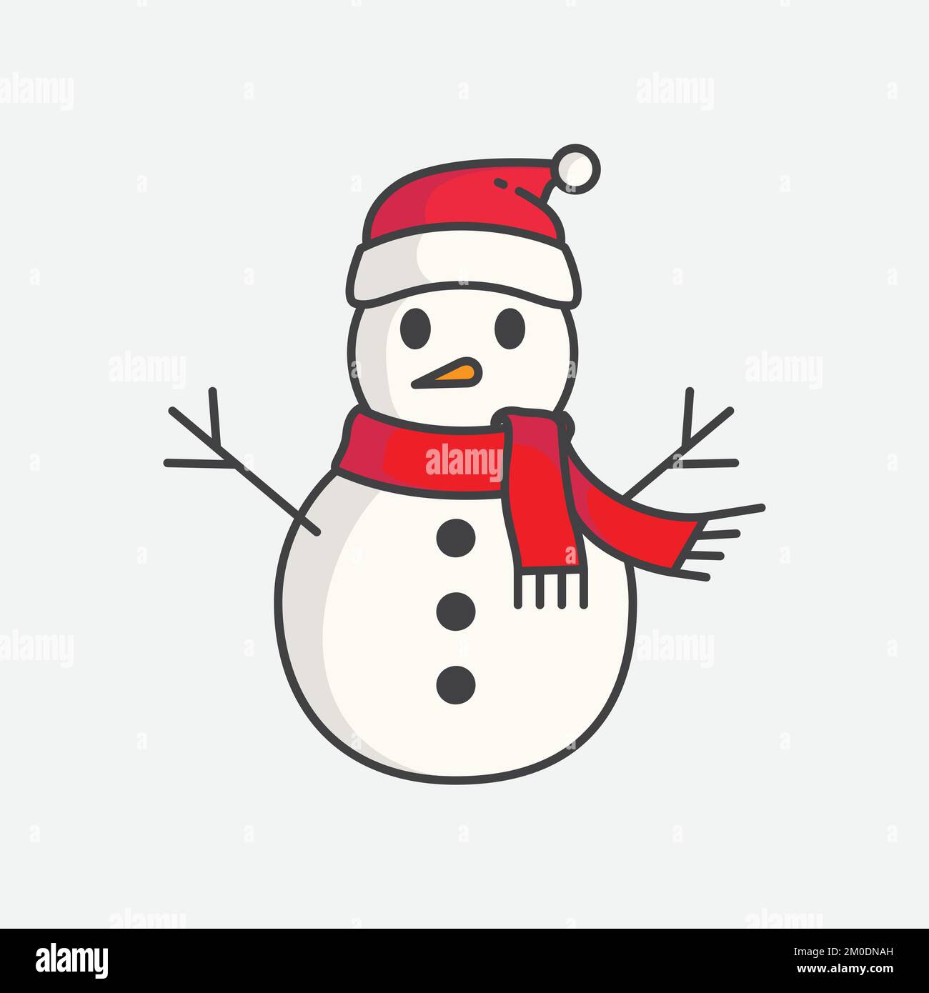 Pupazzo di neve con vettore cappello. Modello icona Snowman. Icona del simbolo dell'inverno. Natale e Capodanno biglietto di auguri elemento di design. Illustrazione vettoriale Illustrazione Vettoriale