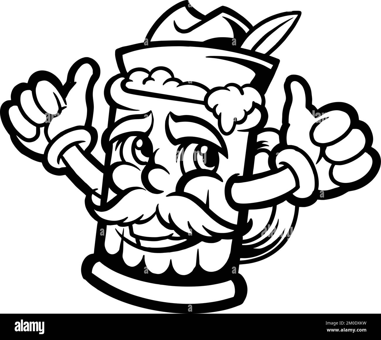 Happy Glass Beer mascotte illustrazioni vettoriali monocromatiche per il vostro logo di lavoro, maglietta, adesivi e disegni di etichette, poster, biglietti d'auguri Illustrazione Vettoriale