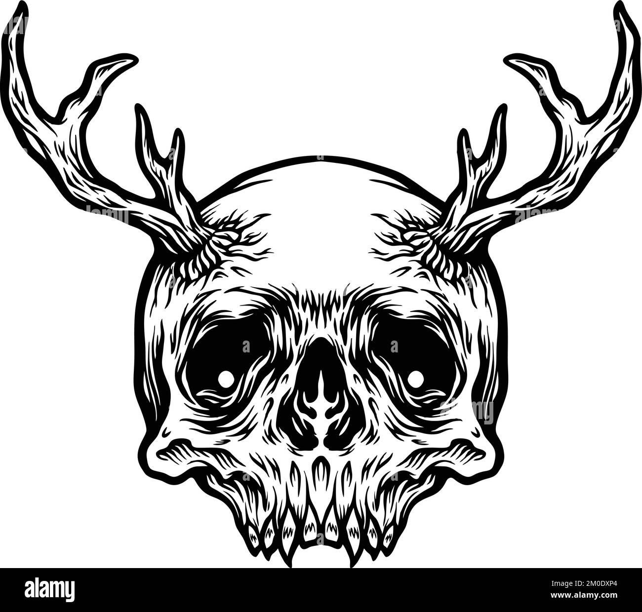 Cranio con corna cervi delineare illustrazioni vettoriali per il vostro logo di lavoro, t-shirt merchandise, adesivi e disegni di etichette, poster, biglietti d'auguri Illustrazione Vettoriale