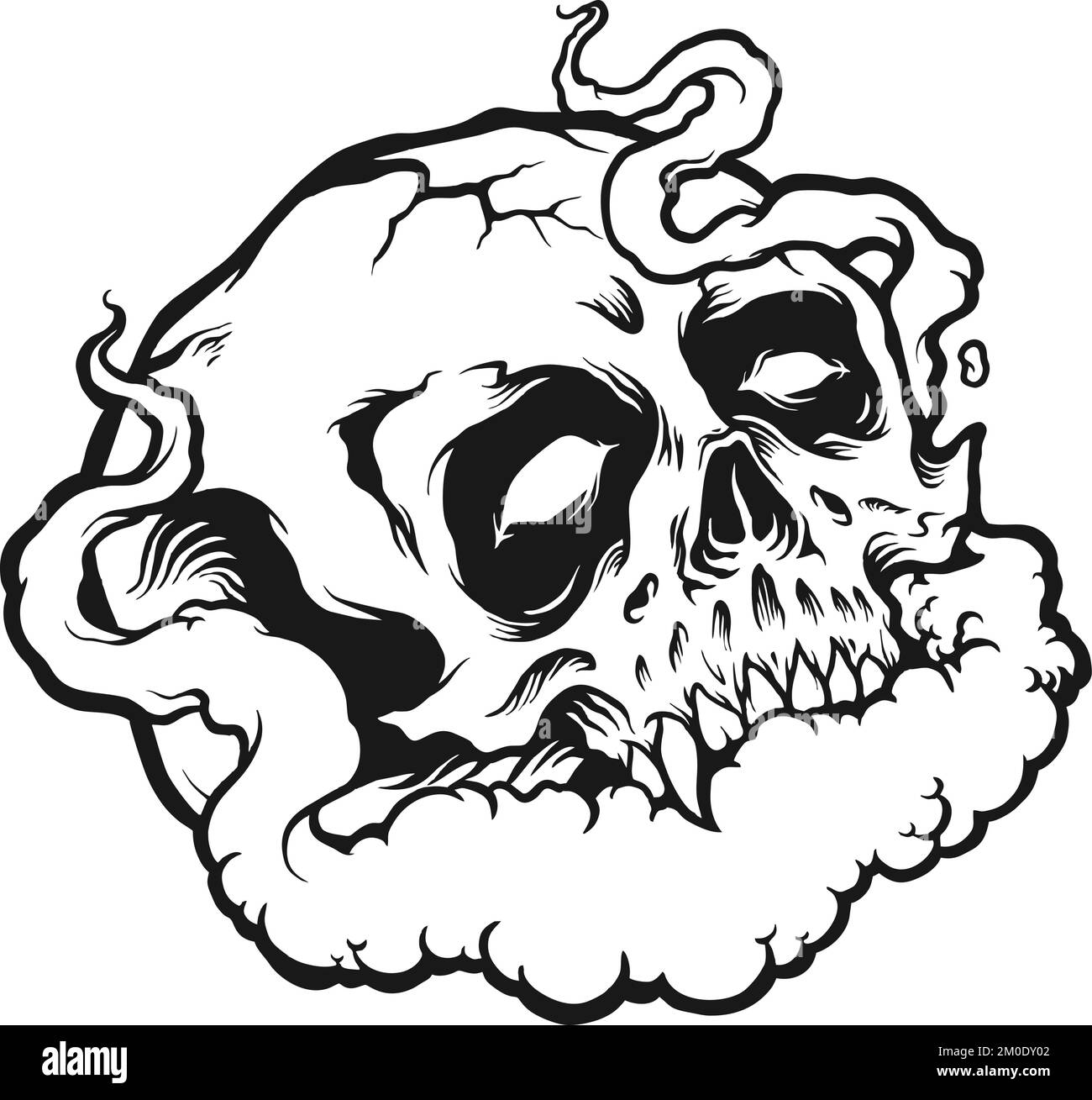 Stoner Skull monocromatico Clipart illustrazioni vettoriali per il tuo logo di lavoro, t-shirt merchandising, adesivi e disegni di etichette, poster, biglietti d'auguri Illustrazione Vettoriale