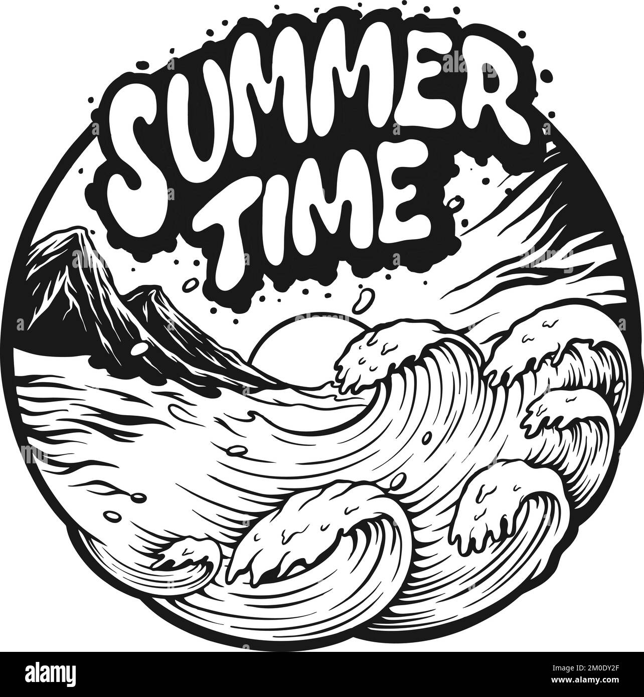 Estate tempo vacanza paesaggio Silhouette vettore illustrazioni per il tuo lavoro logo, merchandise t-shirt, adesivi e disegni di etichette, poster Illustrazione Vettoriale