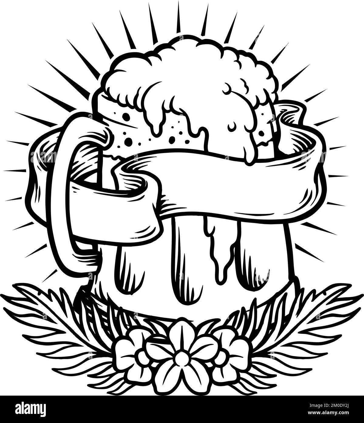 Summer glass beer party illustrazioni vettoriali monocromatiche per il tuo logo di lavoro, t-shirt, adesivi e disegni di etichette, poster, biglietti d'auguri Illustrazione Vettoriale