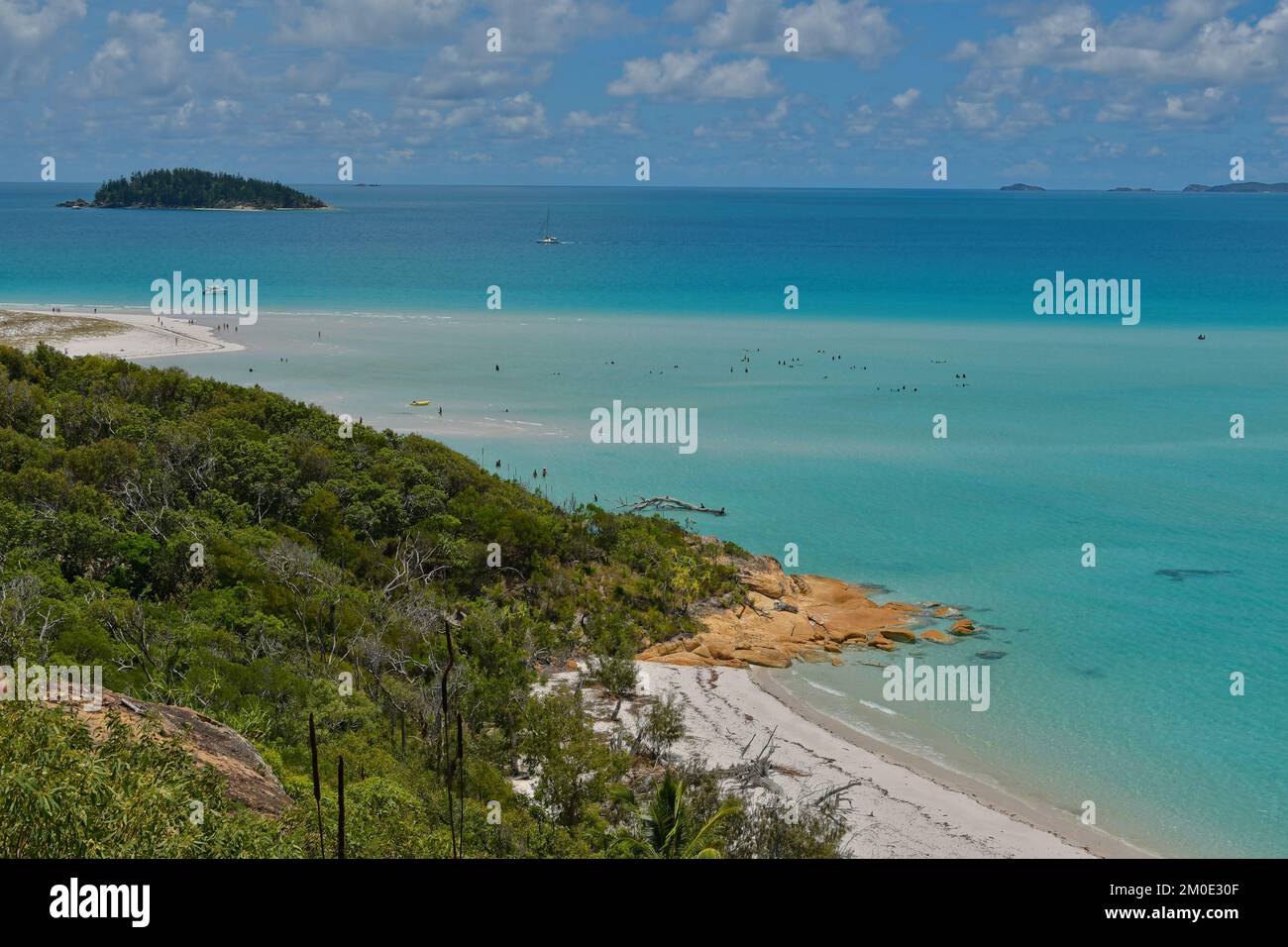 I turisti nuotano a Whitehaven Beach Hill Inlet Foto Stock