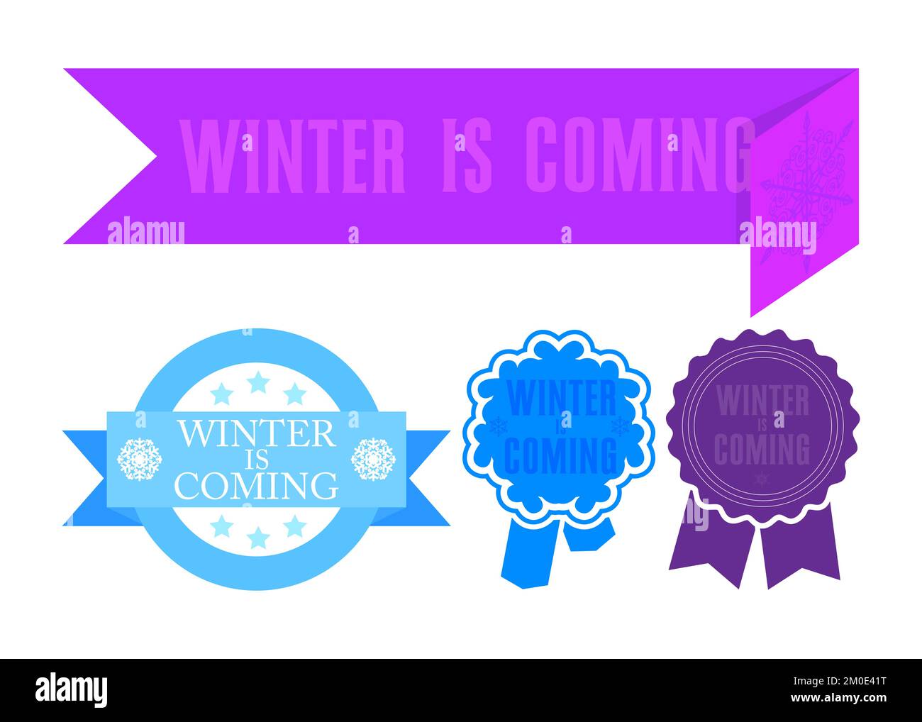 Set di nastri con Winter sta arrivando il testo. Modello banner. Etichetta adesiva. Segnale. Illustrazione Vettoriale