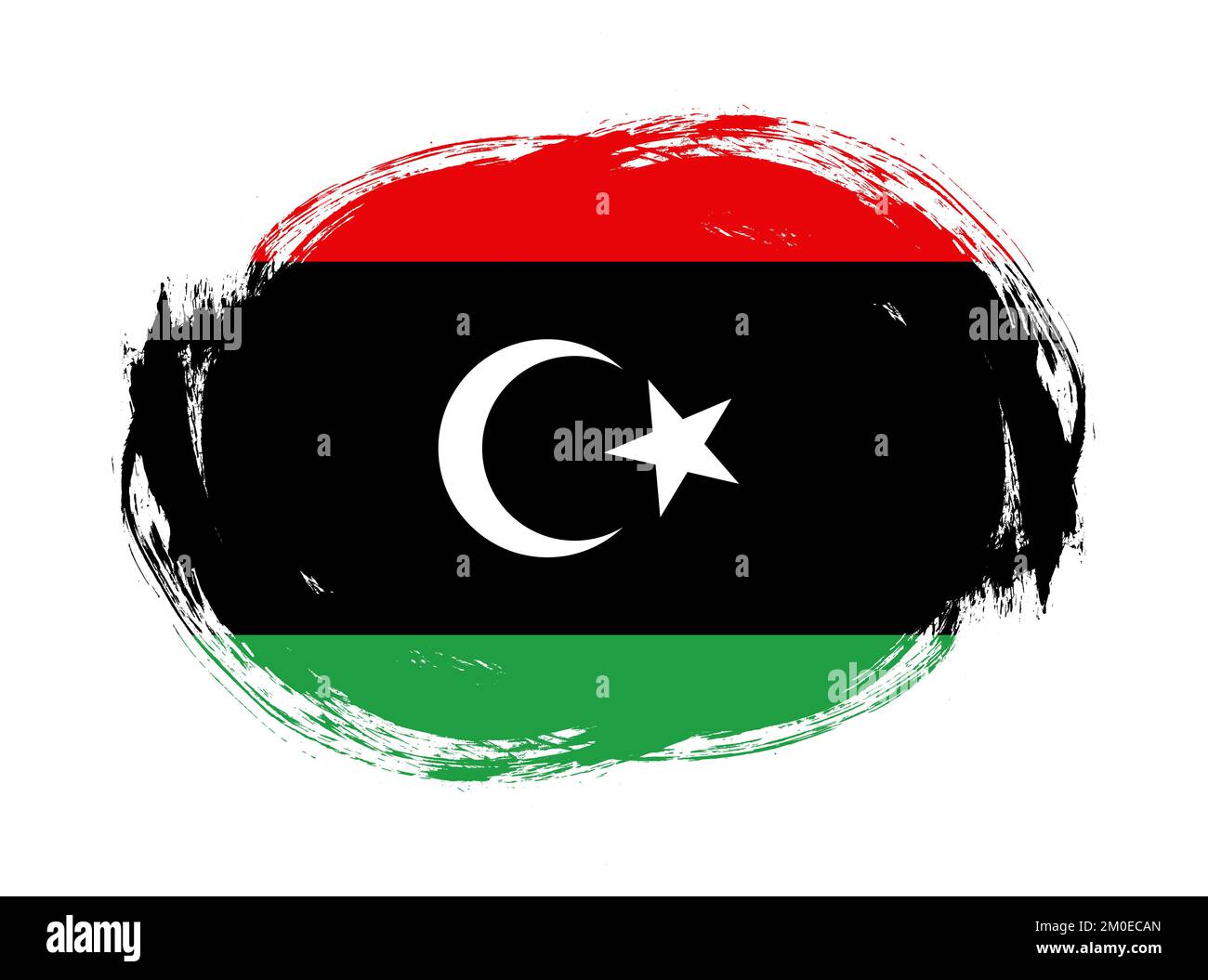 Bandiera libica su sfondo pennello a tratti arrotondati Foto Stock