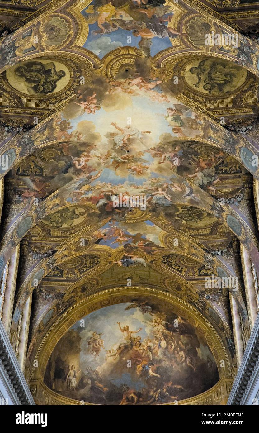 Soffitto della cappella reale nel Palazzo di Versailles. Foto Stock