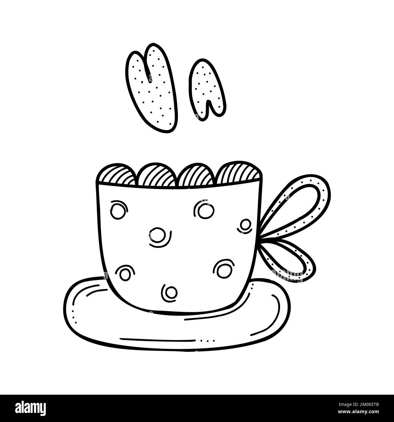 Una tazza con marshmallow rosa a forma di cuore per San Valentino. Romantica tazza di caffè, cacao con cuori decorativi. Illustrazione Vettoriale