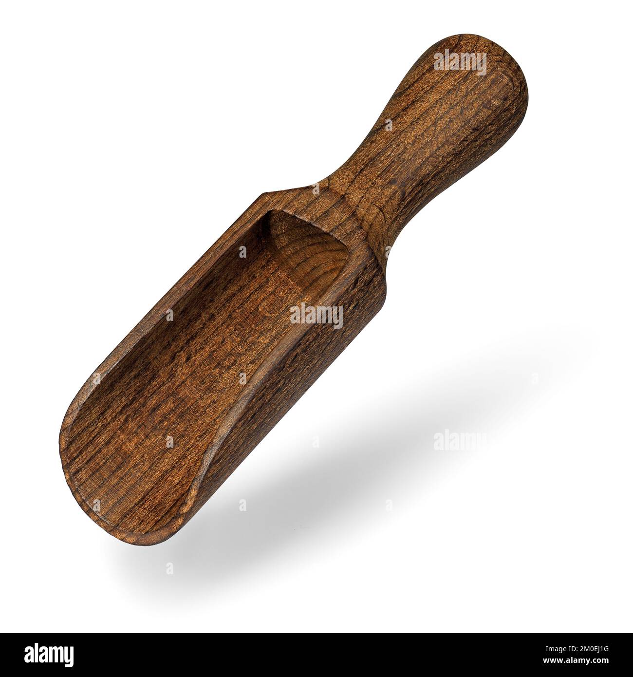 vista laterale della paletta vuota di legno marrone scuro isolata su bianco Foto Stock
