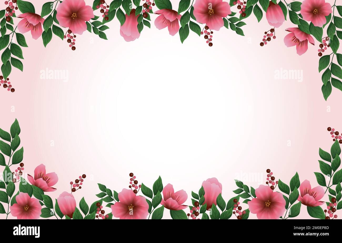 Beautiful Peach Blossom Flower Floral Blank Space Rectangle sfondo Illustrazione Vettoriale