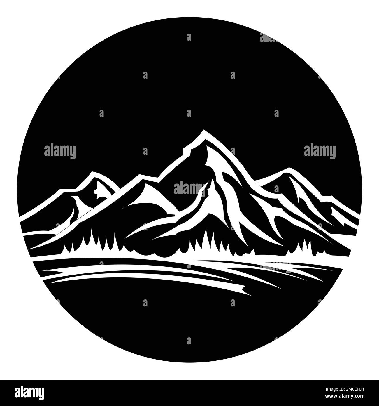 Modello del logo del vettore montano. Il simbolo principale del logo è due montagne.EPS 10 Illustrazione Vettoriale