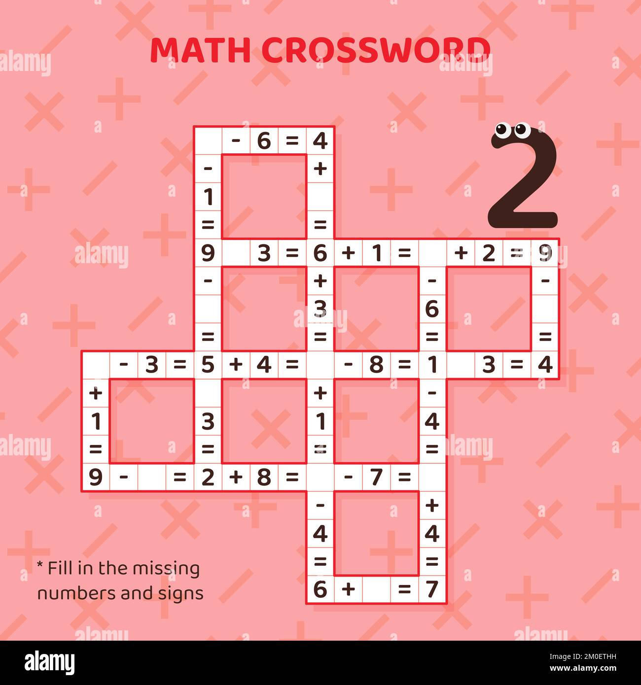 Matematica Crossword puzzle per bambini risolvere esempio. Illustrazione Vettoriale