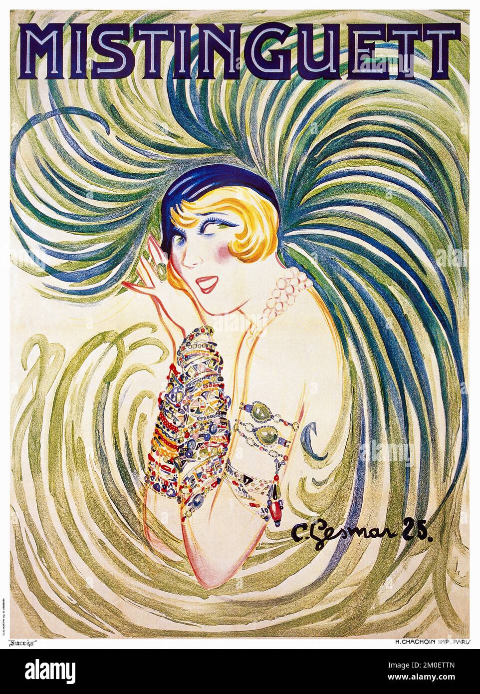 Mistinguett di Charles Gesmar (1900-1928). Poster pubblicato nel 1925 in Francia. Foto Stock