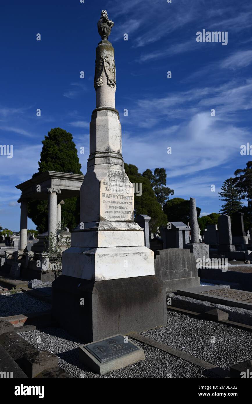 Tomba del capitano australiano di cricket Harry Trott (1866–1917), situato nel cimitero generale di Brighton Foto Stock