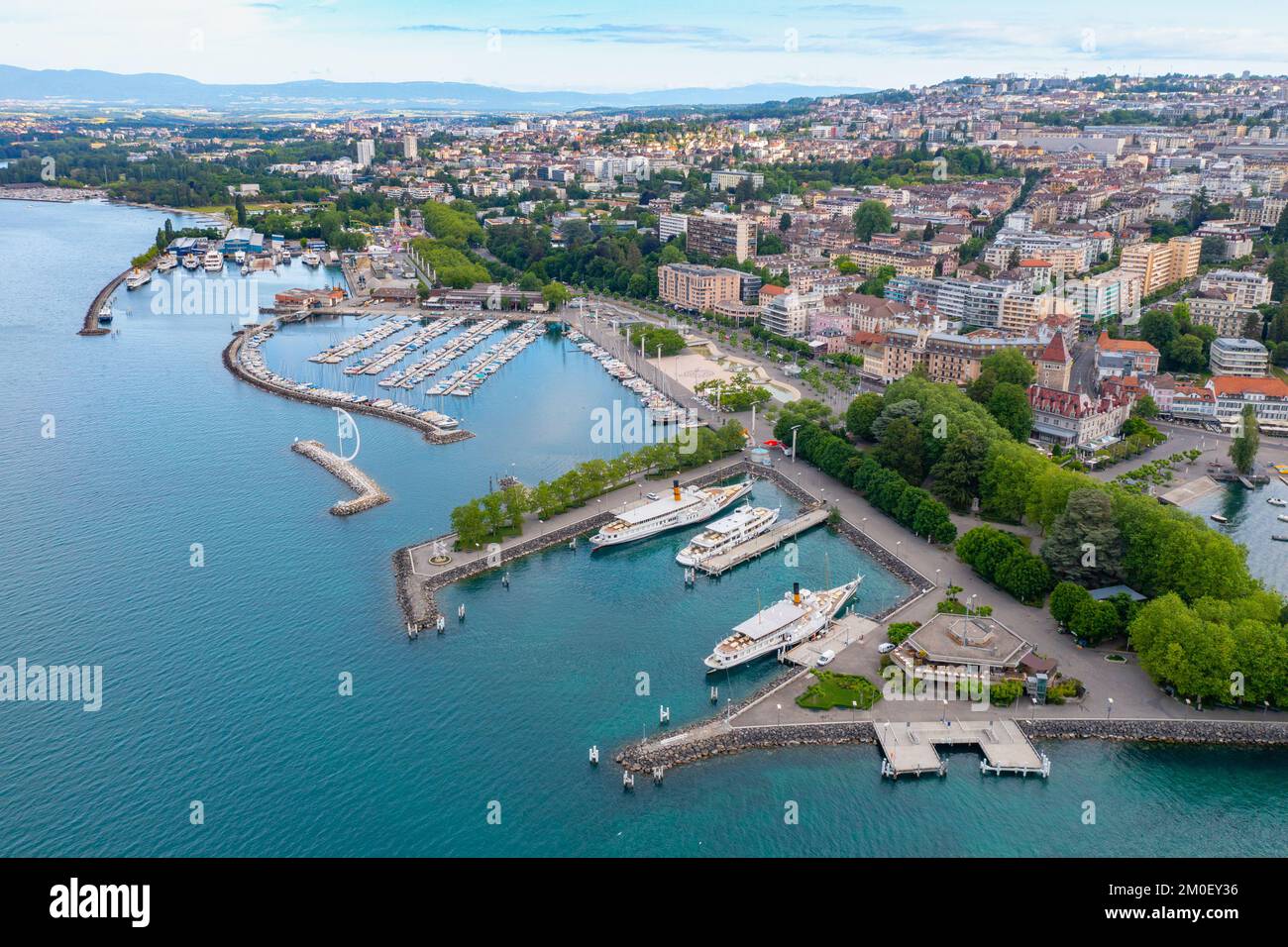 Porto di Losanna-Ouchy, Lago di Ginevra, Losanna, Svizzera Foto Stock