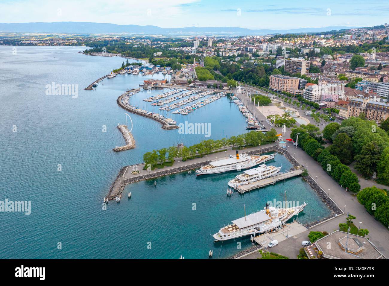 Porto di Losanna-Ouchy, Lago di Ginevra, Losanna, Svizzera Foto Stock