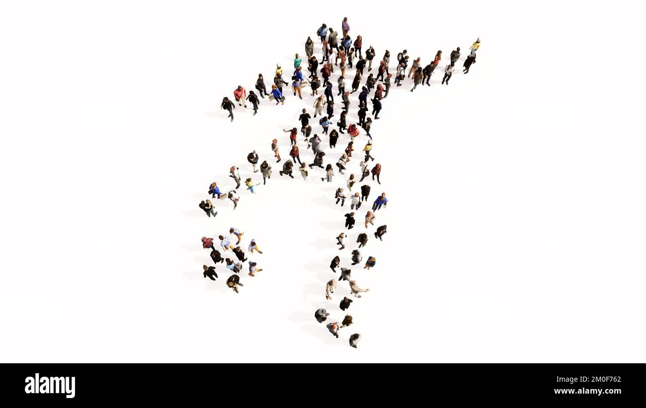 Concetto concettuale grande comunità di persone che formano il segno di un giocatore di calcio. metafora dell'illustrazione 3d per lo sport, la concorrenza, la formazione Foto Stock Concetto concettuale grande comunità di persone che formano il segno di un giocatore di calcio. metafora dell'illustrazione 3d per lo sport, la concorrenza, la formazione Foto Stock