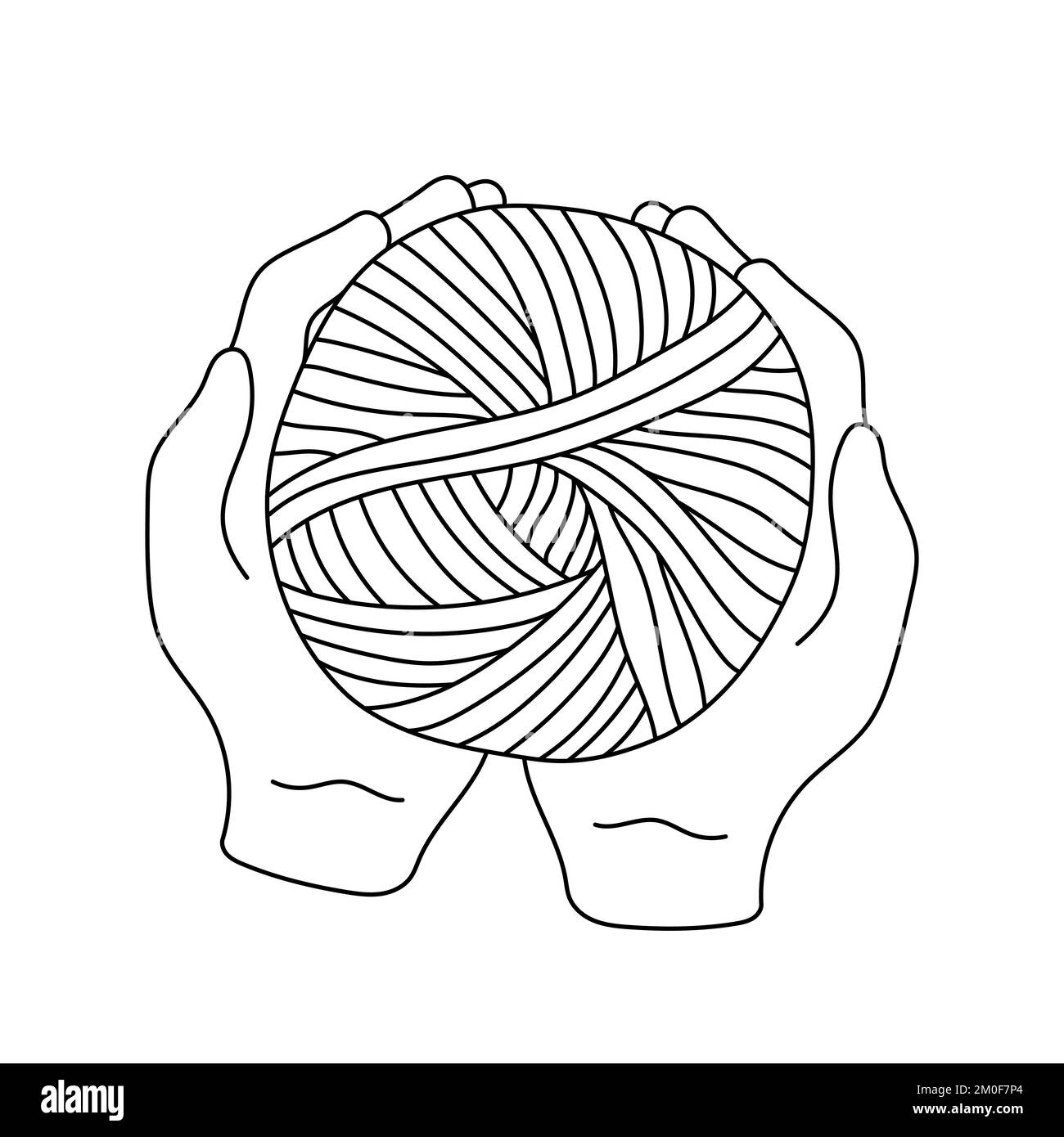 Sfera di filo di linea nera isolata su fondo bianco. Etichetta per negozio fatto a mano, a maglia o su misura. Illustrazione Vettoriale