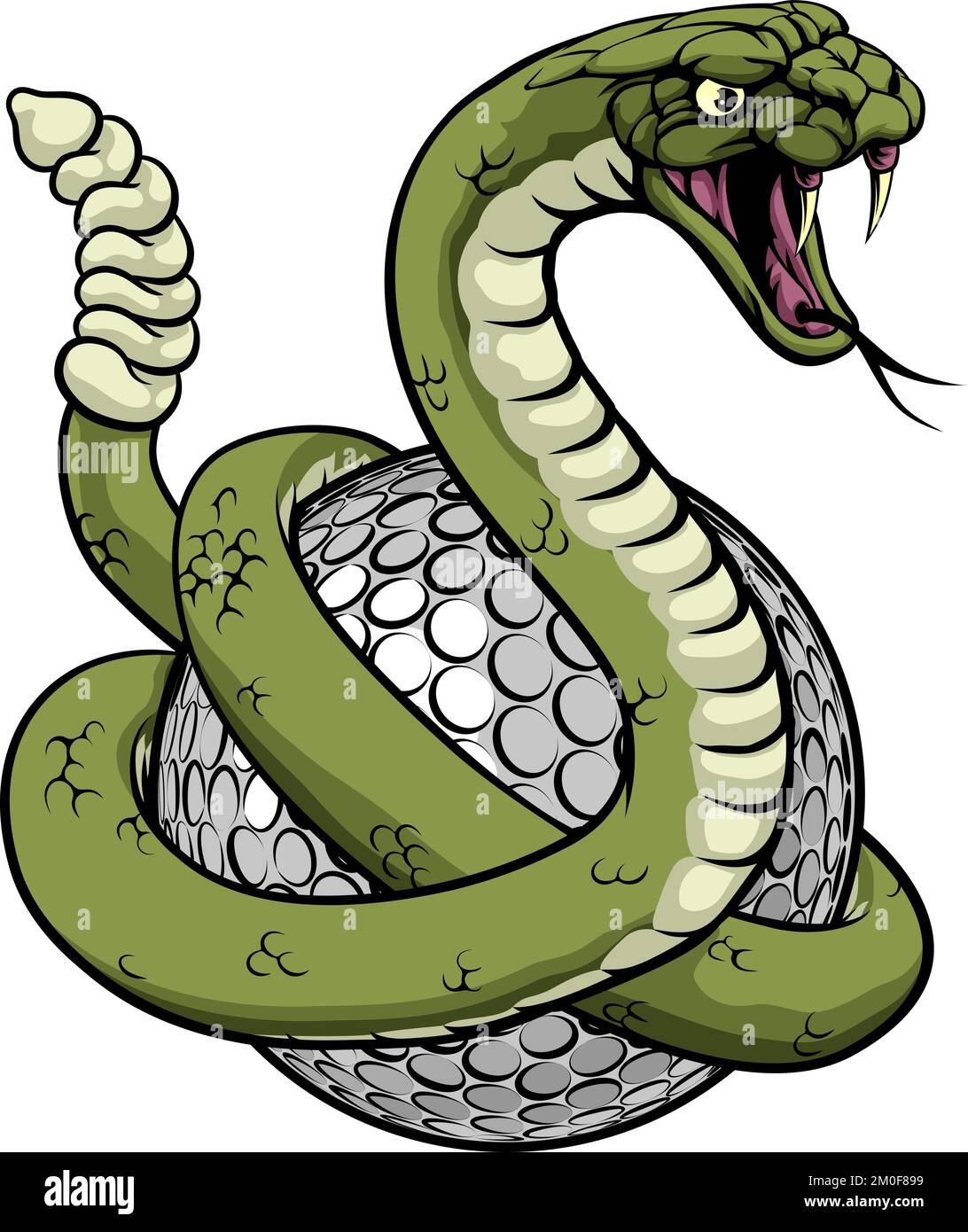 Rattlesnake Golf Ball Sports Team Cartoon Mascot Illustrazione Vettoriale